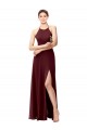 Sleeveless Burgundy Gold Criss Cross Back A-Line Halter Neck Bridesmaid Dress Lincoln