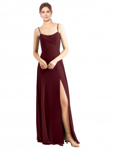 Sleeveless Burgundy Gold A-Line Spaghetti Straps Bridesmaid Dress / Evening Dress Lincoln