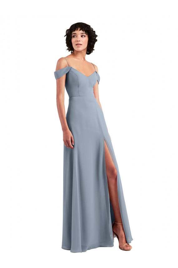 Sleeveless Dusty Blue A-Line Off the Shoulder Formal Dress / Bridesmaid Dress Lincoln