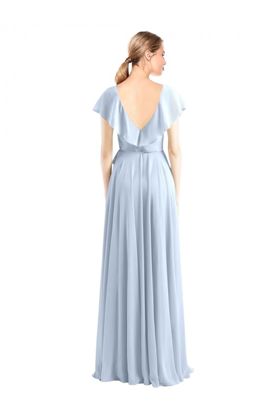 Flutter Sleeves Royal Blue V-Back A-Line V-Neck Bridesmaid Dress Lincoln