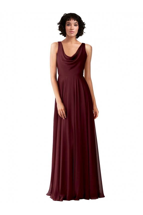 Sleeveless Burgundy Gold V-Back A-Line Cowl Neck Bridesmaid Dress Lincoln