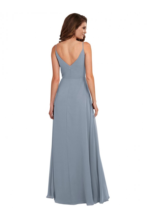 Sleeveless Dusty Blue V-Back A-Line Cowl Neck Formal Dress / Bridesmaid Dress Lincoln