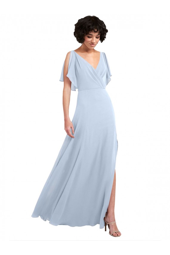 Split Sleeves Light Sky Blue V-Back A-Line V-Neck Bridesmaid Dresses Lincoln