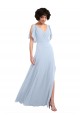 Split Sleeves Light Sky Blue V-Back A-Line V-Neck Bridesmaid Dresses Lincoln
