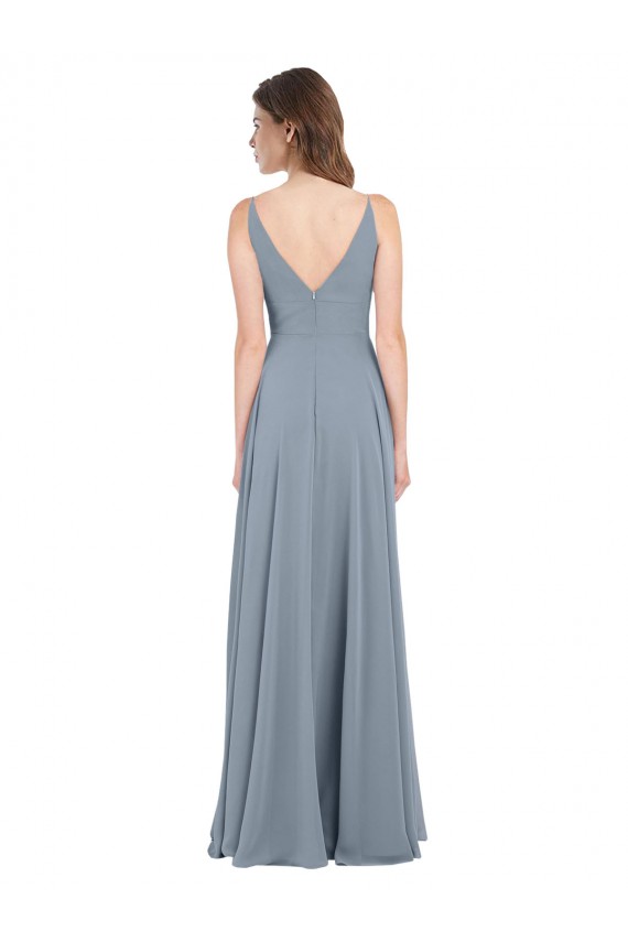 Sleeveless Dusty Blue V-Back A-Line V-Neck Bridesmaid Dress / Evening Gowns Lincoln