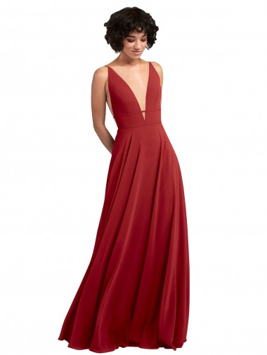Sleeveless Red V-Back A-Line V-Neck Bridesmaid Dress Lincoln