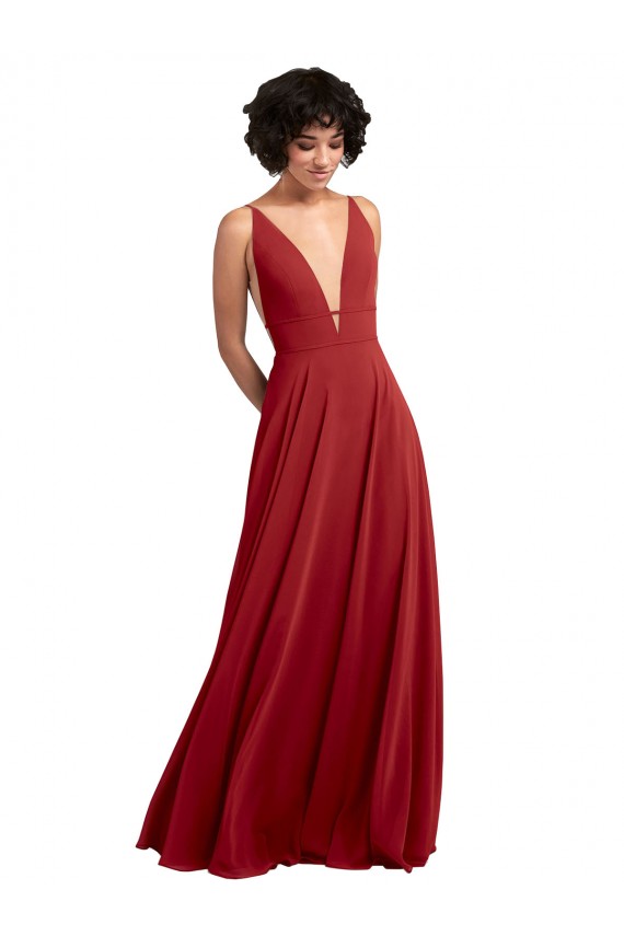 Sleeveless Red V-Back A-Line V-Neck Bridesmaid Dress Lincoln