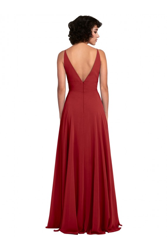 Sleeveless Red V-Back A-Line V-Neck Bridesmaid Dress Lincoln