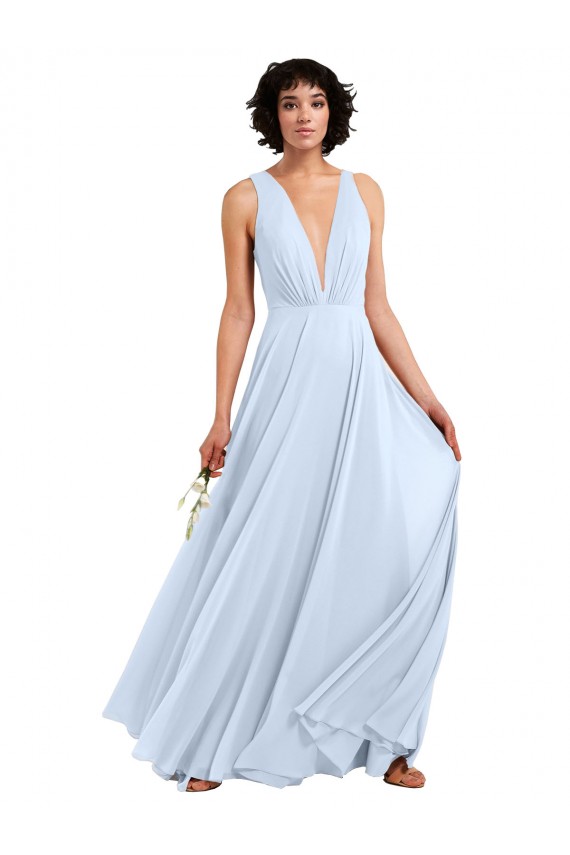 Sleeveless Light Sky Blue A-Line V-Neck Bridesmaid Dresses Lincoln