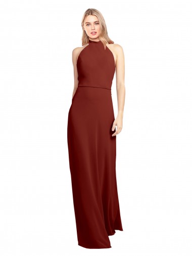 Sleeveless Burgundy Open Back A-Line Halter Neck Prom Dress / Bridesmaid Dress Lincoln
