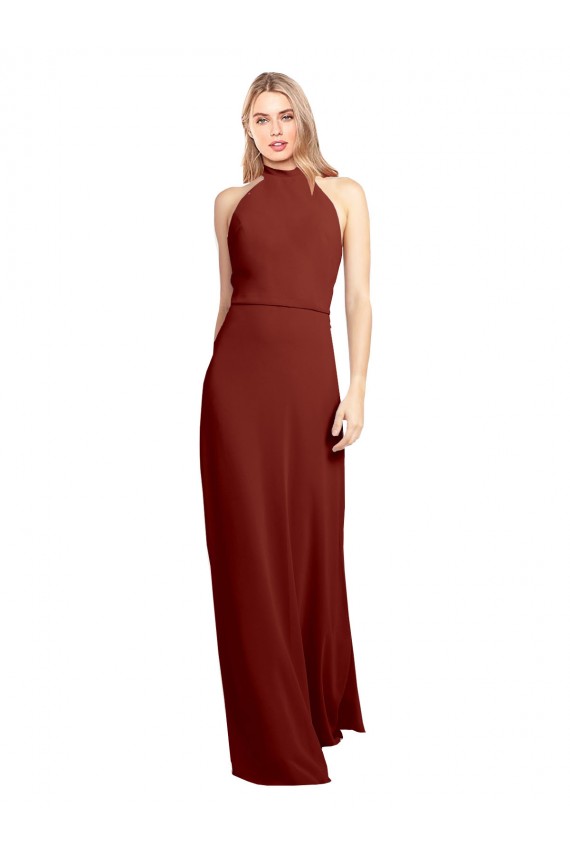 Sleeveless Burgundy Open Back A-Line Halter Neck Prom Dress / Bridesmaid Dress Lincoln