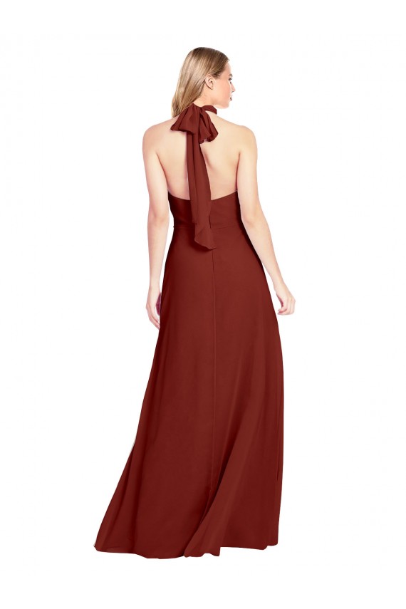 Sleeveless Burgundy Open Back A-Line Halter Neck Prom Dress / Bridesmaid Dress Lincoln