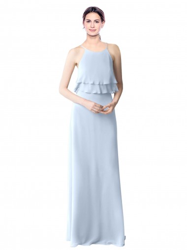Sleeveless Light Sky Blue A-Line Halter Neck Bridesmaid Dresses Lincoln