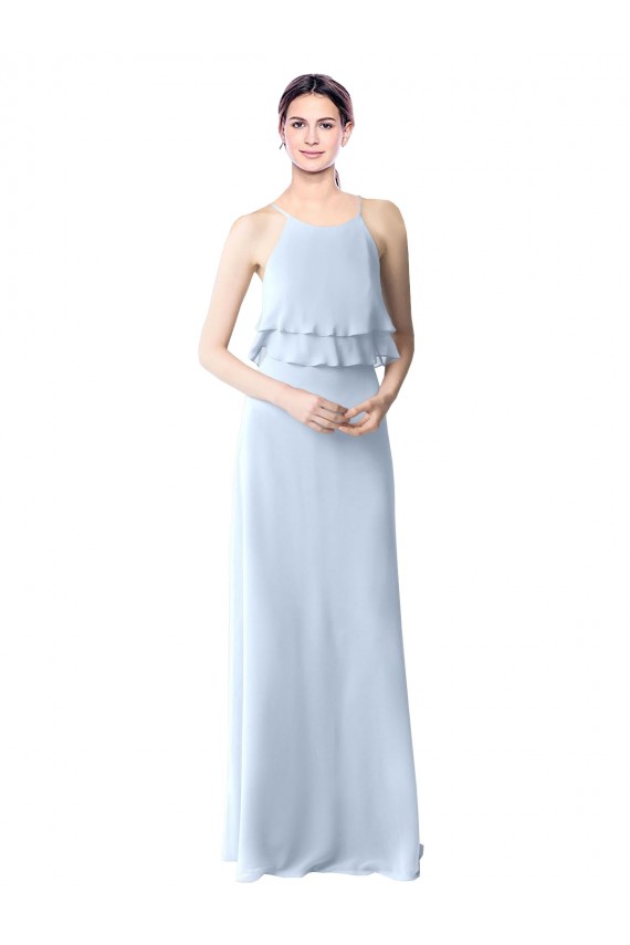 Sleeveless Light Sky Blue A-Line Halter Neck Bridesmaid Dresses Lincoln