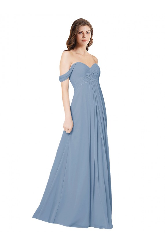 Sleeveless Dusty Blue Low Back A-Line Chiffon Sweetheart Wedding Party Dress Lincoln