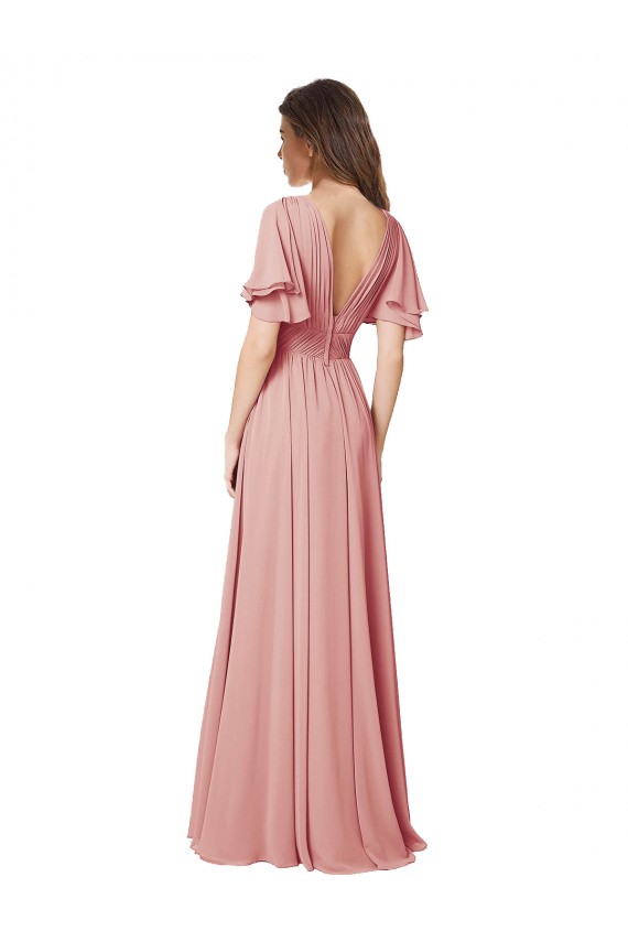 Flutter Sleeves Bliss Pink V-Back A-Line V-Neck Bridesmaid Dress Lincoln
