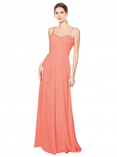 Sleeveless Coral Open Back A-Line Spaghetti Straps Bridesmaid Dress Lincoln