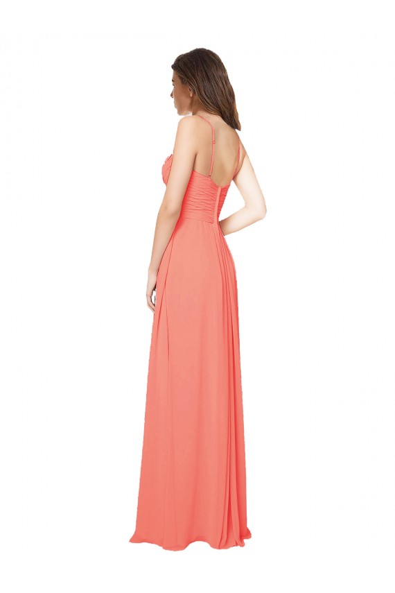 Sleeveless Coral Open Back A-Line Spaghetti Straps Bridesmaid Dress Lincoln