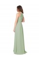 Sleeveless Smoke Green Keyhole Back A-Line Halter Neck Bridesmaid Dress Lincoln