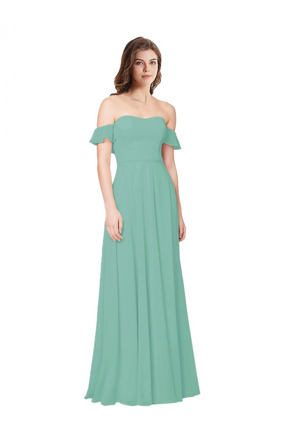 Flounce Sleeves Jade Open Back A-Line Off the Shoulder Bridesmaid Dress Lincoln