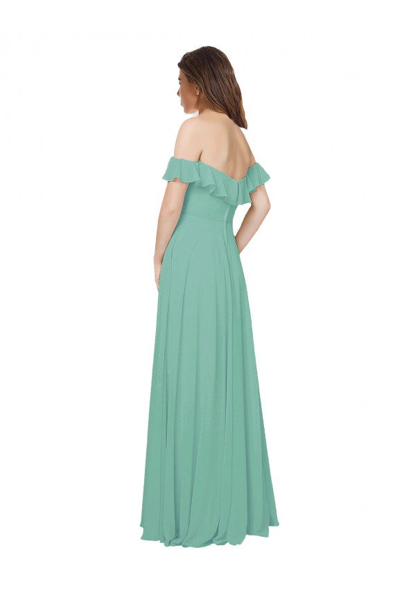 Flounce Sleeves Jade Open Back A-Line Off the Shoulder Bridesmaid Dress Lincoln