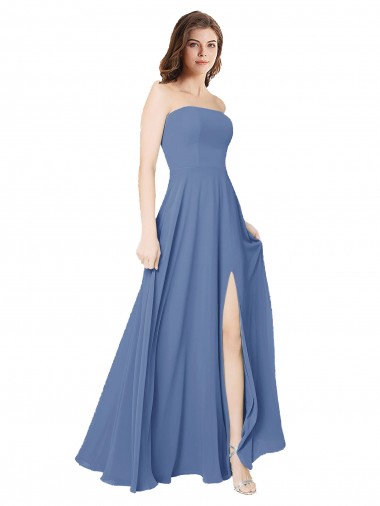 Sleeveless Windsor Blue Open Back A-Line Strapless Formal Dress / Bridesmaid Dress Lincoln