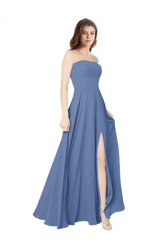 Sleeveless Windsor Blue Open Back A-Line Strapless Formal Dress / Bridesmaid Dress Lincoln