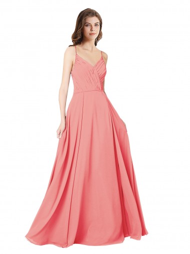 Sleeveless Watermelon Criss Cross Open Back A-Line V-Neck Bridesmaid Dress Lincoln