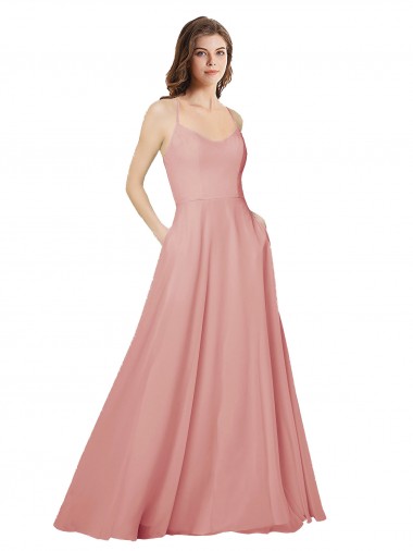 Sleeveless Bliss Pink Criss Cross Open Back A-Line Strapless Bridesmaid Dress Lincoln