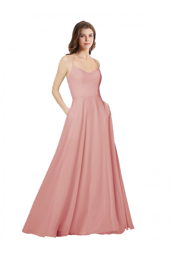 Sleeveless Bliss Pink Criss Cross Open Back A-Line Strapless Bridesmaid Dress Lincoln