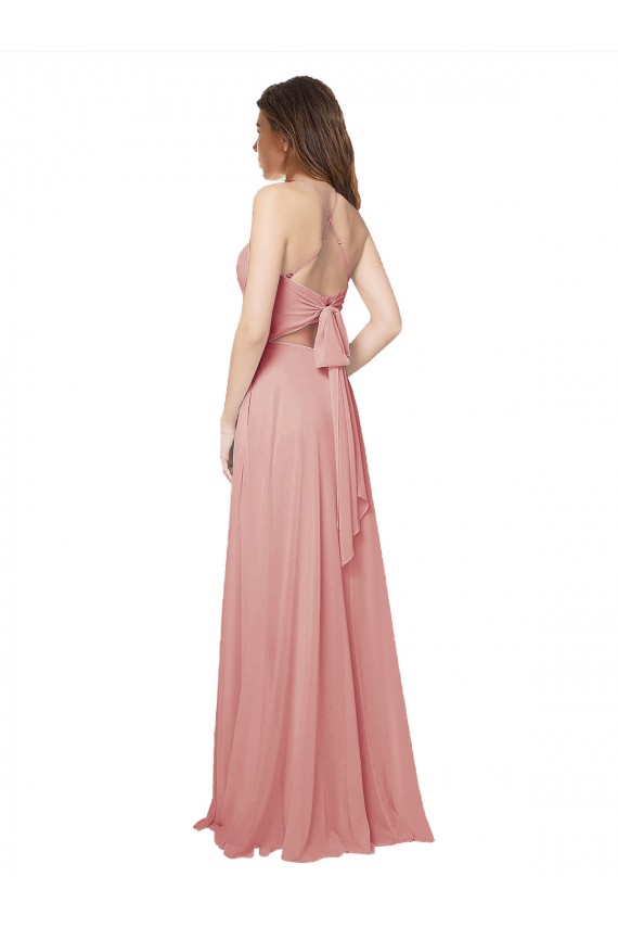 Sleeveless Bliss Pink Criss Cross Open Back A-Line Strapless Bridesmaid Dress Lincoln