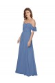 Flutter Sleeves Windsor Blue Open Back A-Line Off the Shoulder Bridesmaid Dress Lincoln