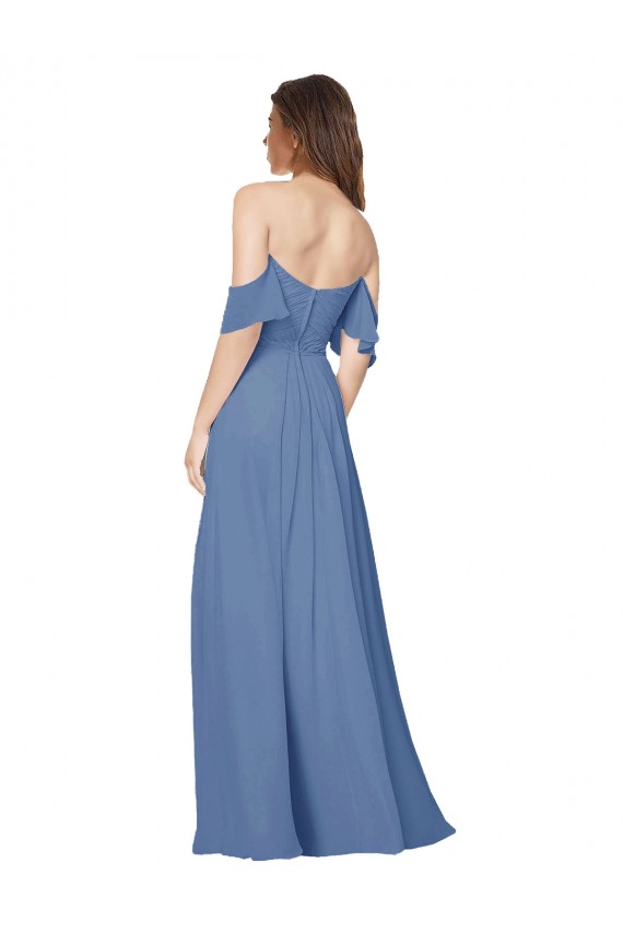 Flutter Sleeves Windsor Blue Open Back A-Line Off the Shoulder Bridesmaid Dress Lincoln