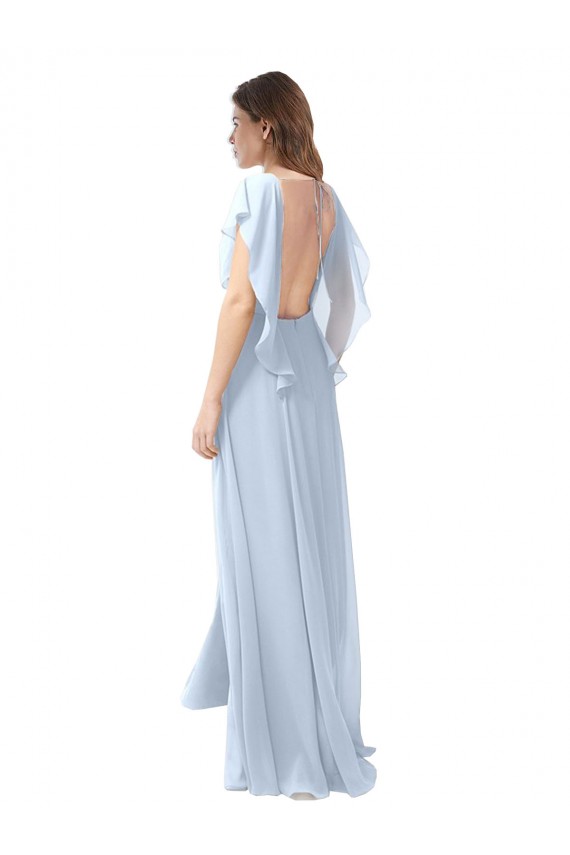 Flutter Sleeves Light Sky Blue Open Back A-Line V-Neck Bridesmaid Dress / Formal Dress Lincoln