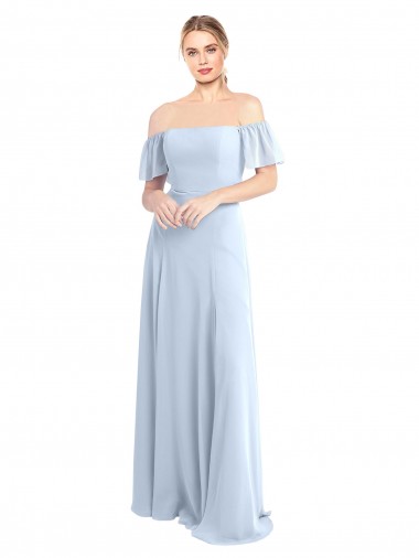 Flutter Sleeves Light Sky Blue V-Back A-Line Off the Shoulder Formal Dress / Bridesmaid Dress Lincoln