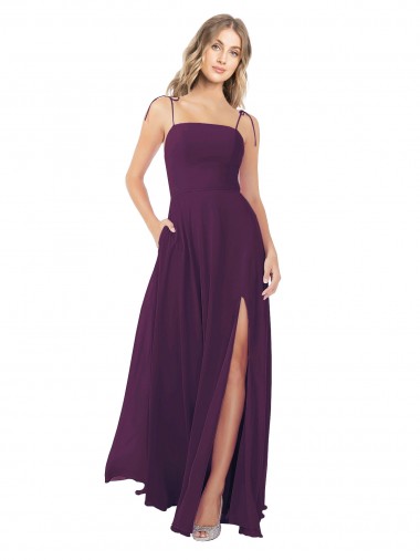 Sleeveless Grape Keyhole Back A-Line Spaghetti Straps Bridesmaid Dress Lincoln
