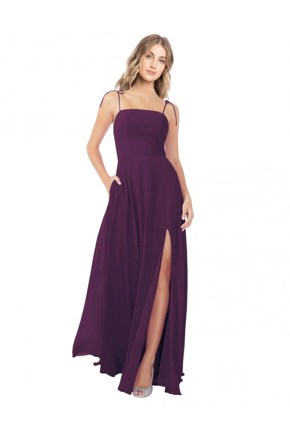 Sleeveless Grape Keyhole Back A-Line Spaghetti Straps Bridesmaid Dress Lincoln