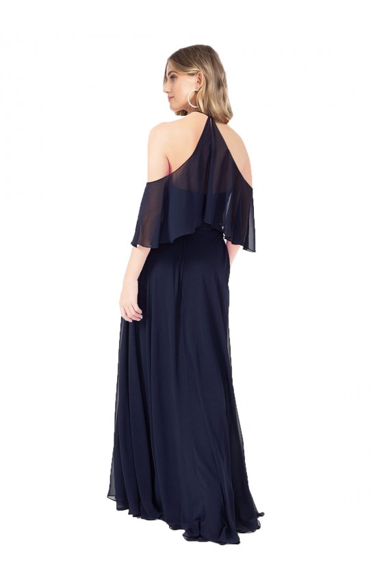 Flutter Sleeves Dark Navy A-Line Halter Neck Formal Dress / Bridesmaid Dress Lincoln