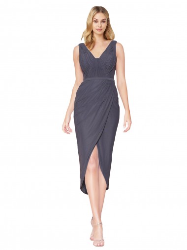 Sleeveless Slate Grey V-Back Mermaid V-Neck High Low Evening Gown / Prom Dress / Bridesmaid Dress Lincoln