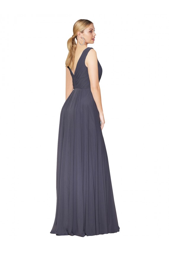 Sleeveless Dusty Blue V-Back A-Line V-Neck Formal Evening Gown / Prom Dress / Bridesmaid Dress Lincoln