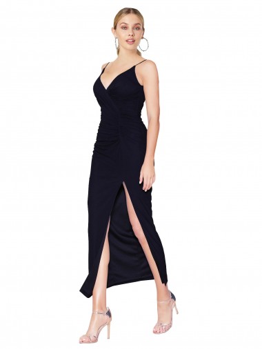 Sleeveless Dark Navy V-Back Mermaid Soft Chiffon V-Neck Formal Evening Gown / Prom Dress / Bridesmaid Dress Lincoln