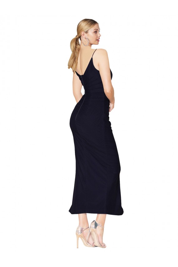 Sleeveless Dark Navy V-Back Mermaid Soft Chiffon V-Neck Formal Evening Gown / Prom Dress / Bridesmaid Dress Lincoln