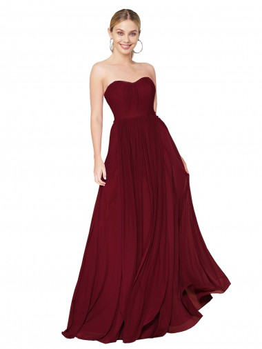 Sleeveless Burgundy A-Line Soft Chiffon Sweetheart Formal Evening Gown / Prom Dress / Bridesmaid Dress Lincoln