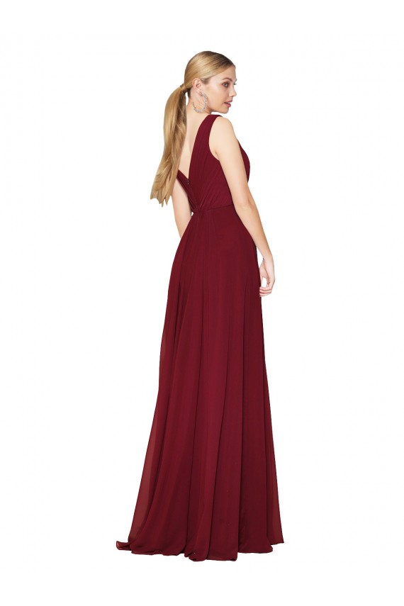 Sleeveless Burgundy V-Back A-Line V-Neck Formal Dress / Bridesmaid Dress Lincoln