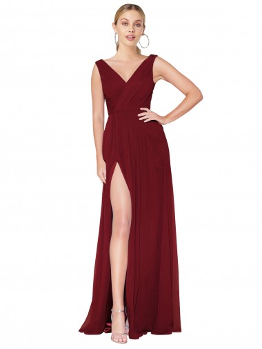 Sleeveless Burgundy V-Back A-Line V-Neck Black Tie Evening Gown / Prom Dress / Bridesmaid Dress Lincoln