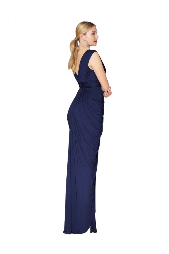 Sleeveless Dark Navy V-Back Mermaid V-Neck Formal Evening Gown / Prom Dress / Bridesmaid Dress Lincoln