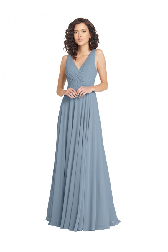 Sleeveless Dusty Blue V-Back A-Line V-Neck Bridesmaid Dress Lincoln