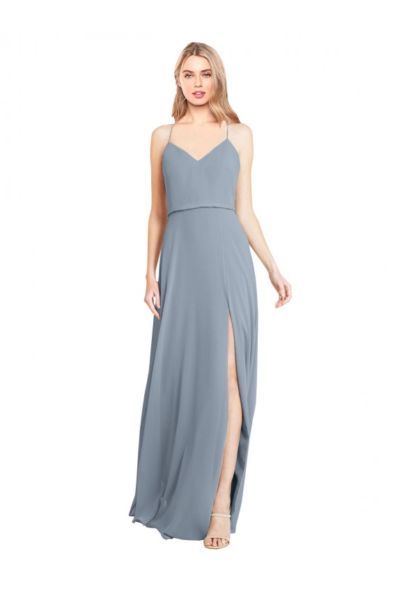 Sleeveless Dusty Blue Open Back A-Line Off the Shoulder Bridesmaid Gowns Lincoln