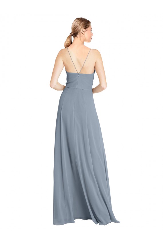 Sleeveless Dusty Blue Open Back A-Line Off the Shoulder Bridesmaid Gowns Lincoln