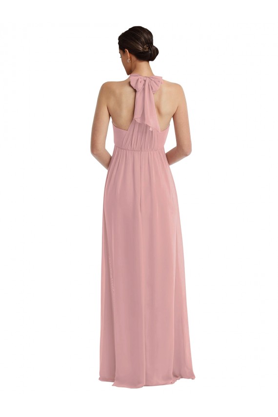 Sleeveless Dusty Pink A-Line Halter Neck Semi Formal Evening Dress / Bridesmaid Dress Lincoln